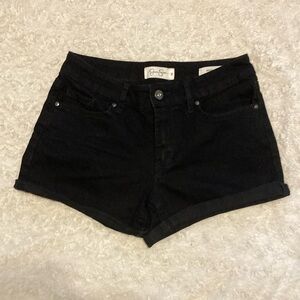 Black Jean Shorts with Cuffed Hem